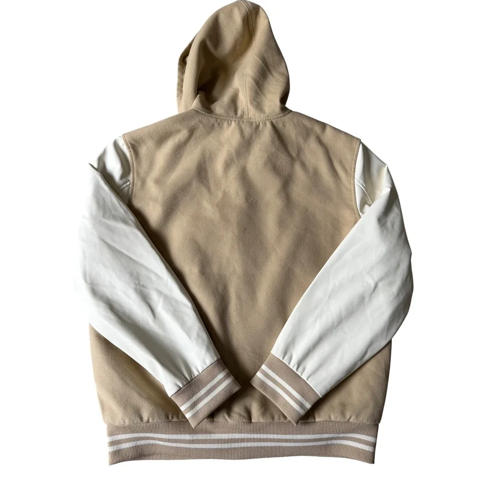 True Religion Varsity Jacket Two Toned Buddha Hooded Cream White Men's Medium